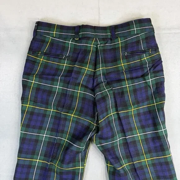 Vintage The Scotch House Pants Mens 35x28* Blue Green Tartan Plaid Wool Scottish - Picture 4 of 9